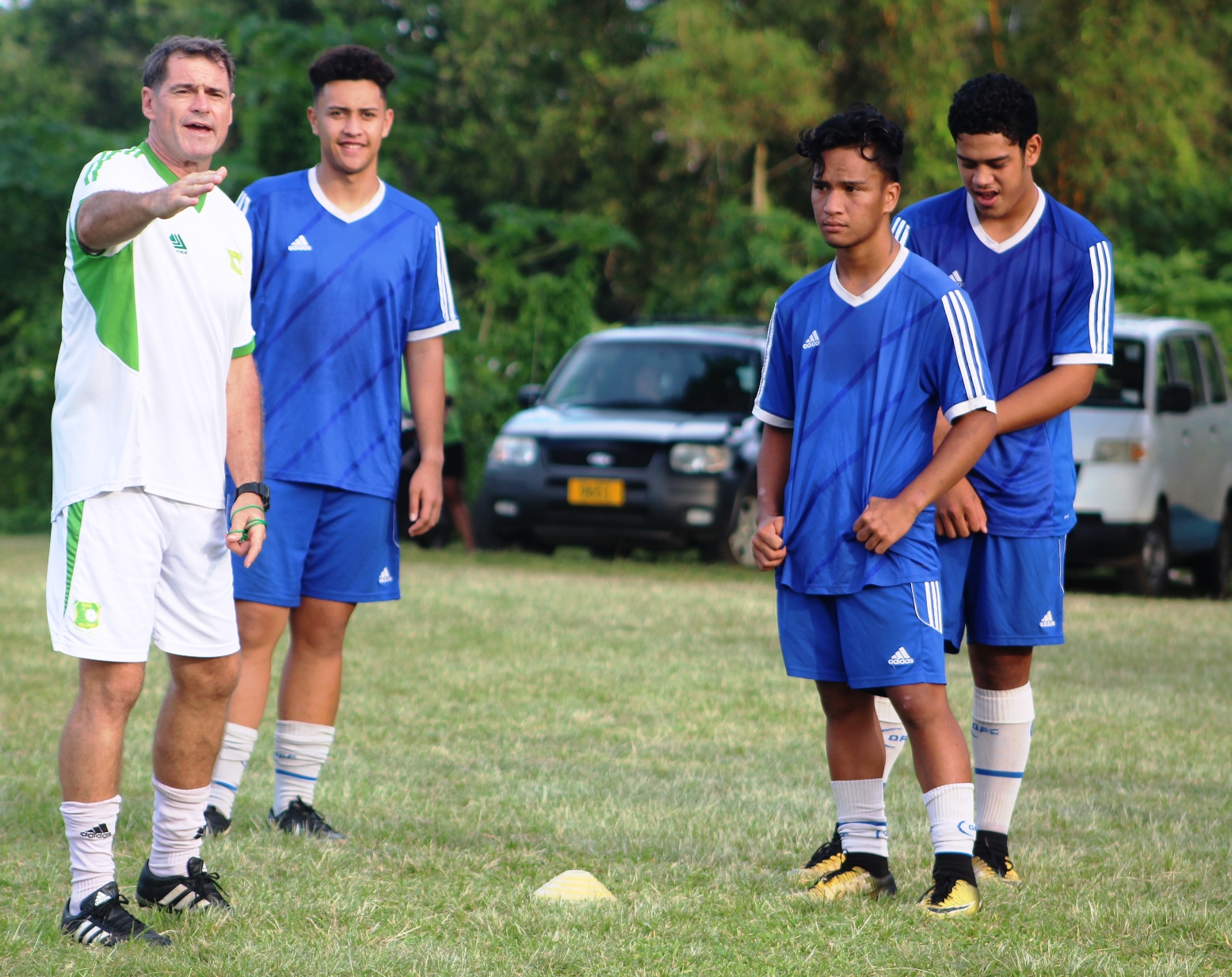Cook Islands U19 coach Alan Taylor directs the players during the training session ahead of the OFC U19 Championship qualifiers, which start this weekend.